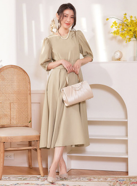 2023年新款夏季圆领连衣裙女a字裙短袖通勤高腰裙子修身显瘦88539