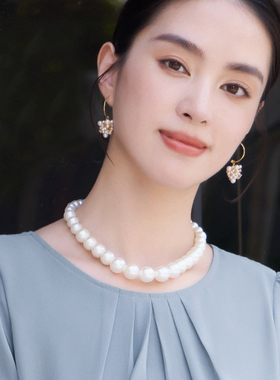 日韩风格大珍珠项链女款复古风毛衣链高端锁骨链短款脖子颈链L008