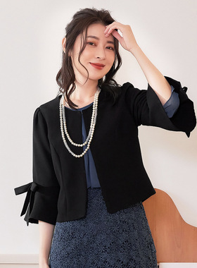 新款小外套超短款简约开衫女装春秋圆领外搭小西装披肩上衣88551