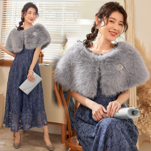 仿皮草毛披肩女士保暖斗篷婚纱斗蓬秋冬季伴娘外套旗袍外搭88176