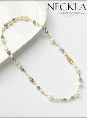 新款仿珍珠项链女士毛衣链条项圈锁骨链饰品颈链子简约圆珠链L089