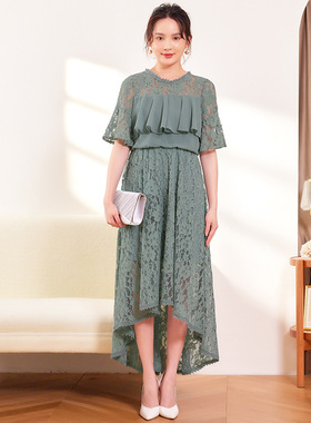 新款夏季蕾丝连衣裙不规则a字长裙女士前短后长款雪纺小礼服88526
