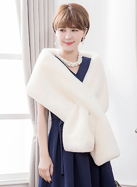 新娘毛披肩秋冬季女士结婚纱双面皮草围巾婚礼礼服旗袍外搭88250