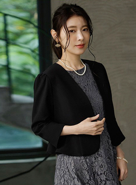 春装七分袖短外套短款女士小西装披肩春秋季轻薄款外搭开衫88818