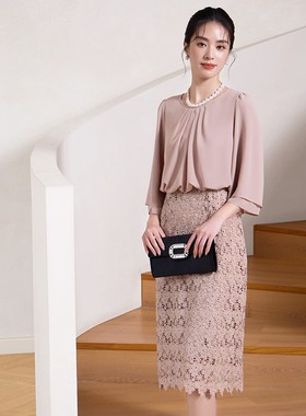 雪纺连衣裙子韩版女士新款夏季蕾丝拼接显瘦长裙子小礼服裙88538