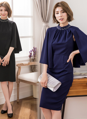 气质收腰显瘦连衣裙子女士斗蓬式晚宴会婚礼日常可穿小礼服88205