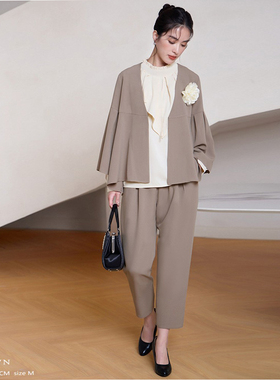 2025年春装新款长袖西装外套哈伦裤两件套裤子西装套装女士88623
