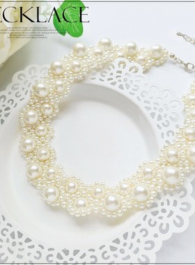 仿珍珠项链女款精致串珠毛衣链项圈锁骨链脖子颈链百搭配饰品L065