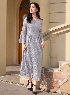 春夏季新款蕾丝连衣裙子中长款气质长裙子春秋季婚礼小礼服88658