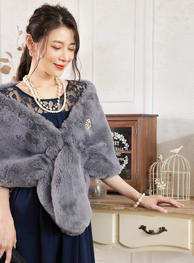 结婚纱毛披肩秋冬季晚宴会仿皮草围巾女厚斗蓬伴娘旗袍外搭88565