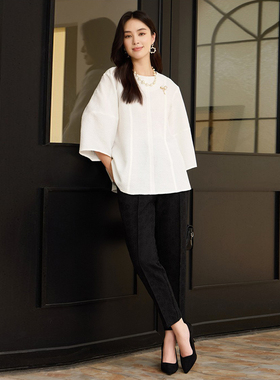 新款两件套装裤子女士时髦洋气小衫衬衫套装春秋季时尚套装88699