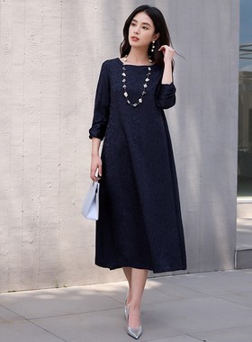 2025新款秋季圆领宽松连衣裙子夏季日常可穿小礼服长裙女士88686