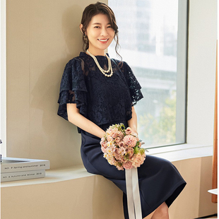 新款夏季两件套套装裙子蕾丝连衣裙女士春秋天长裙长款礼服88603