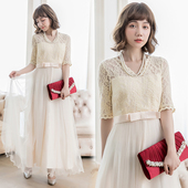 蕾丝显瘦连衣裙伴娘服长款 长裙新娘订婚敬酒服日常礼服女士88136