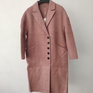 来此购 544秋冬人字纹加厚双面羊毛大衣女西服领品牌专柜宽松外套
