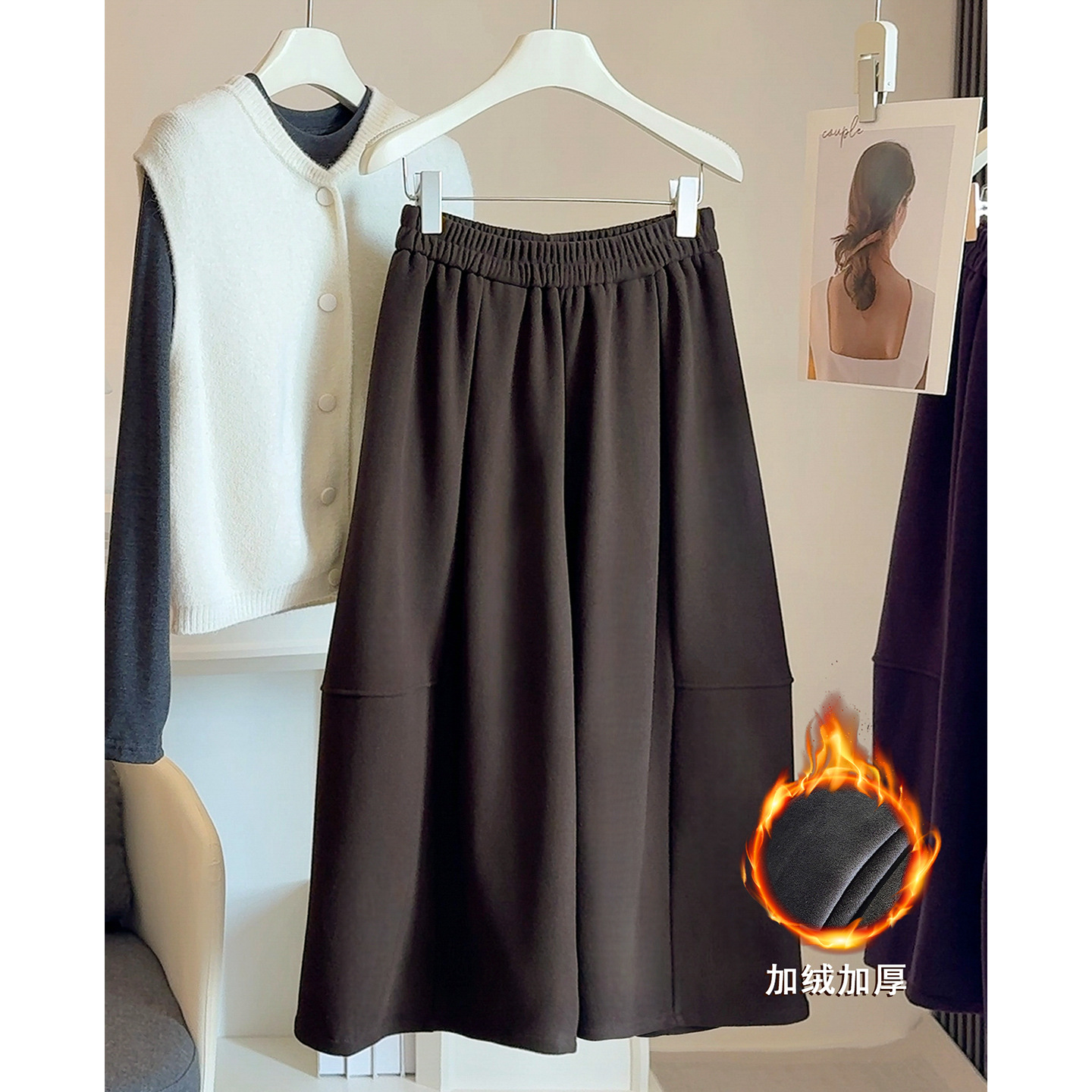 来此购 女士加绒加厚韩系仿羊毛呢九分气球山本阔腿裤秋冬慵懒风