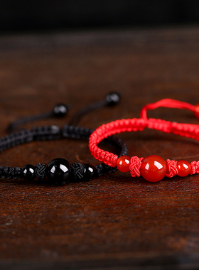 手工编织天然黑玛瑙首饰品小清新