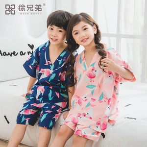 儿童汗蒸服男童纯棉小孩宝宝桑拿服卡通图案亲子套装可爱女孩浴衣