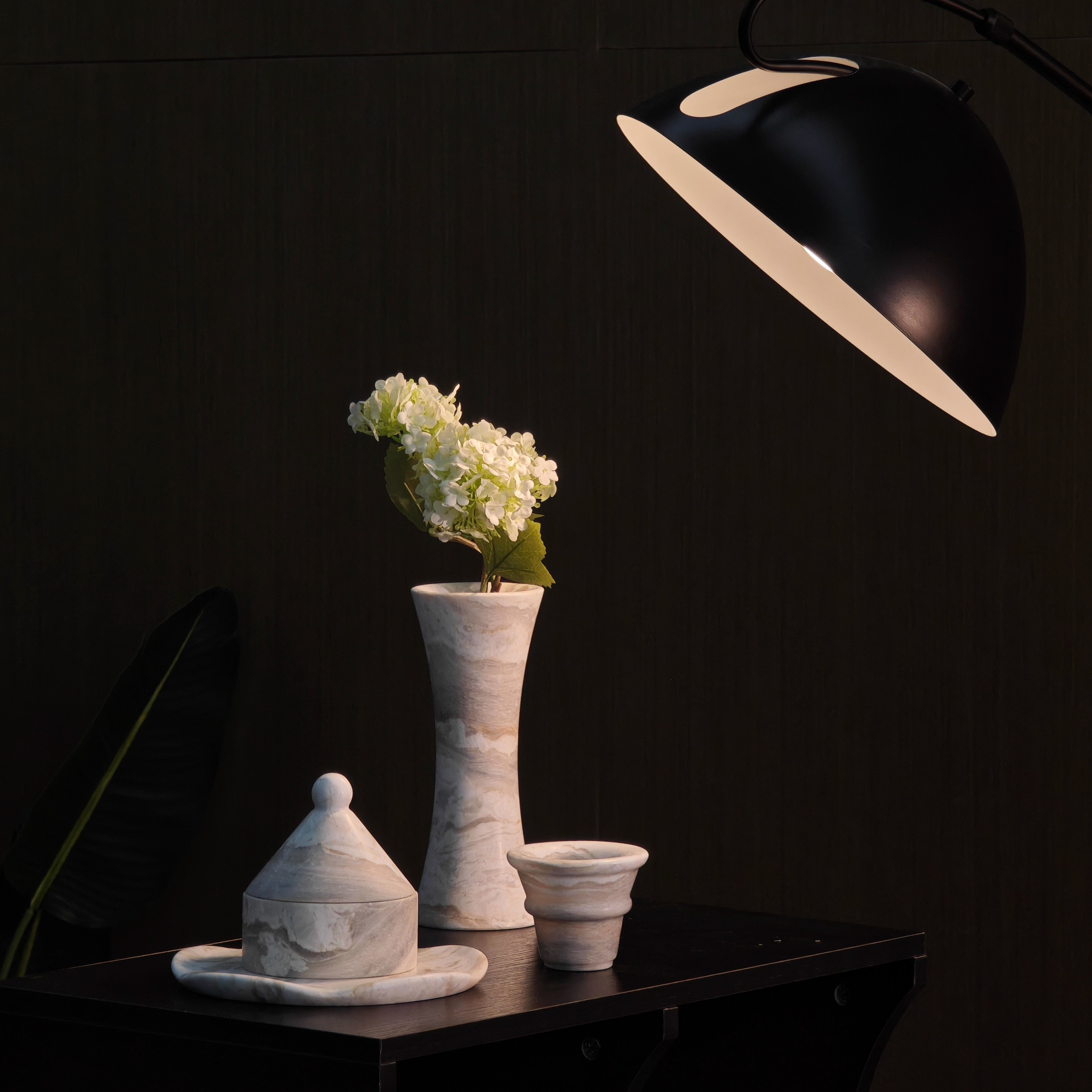 奶油风大理石摆件花瓶托盘烛台