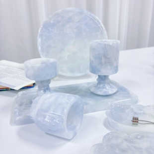 冰川蓝水晶大理石桌面装饰冰川蓝方解石托盘香薰烛台现代花瓶摆件