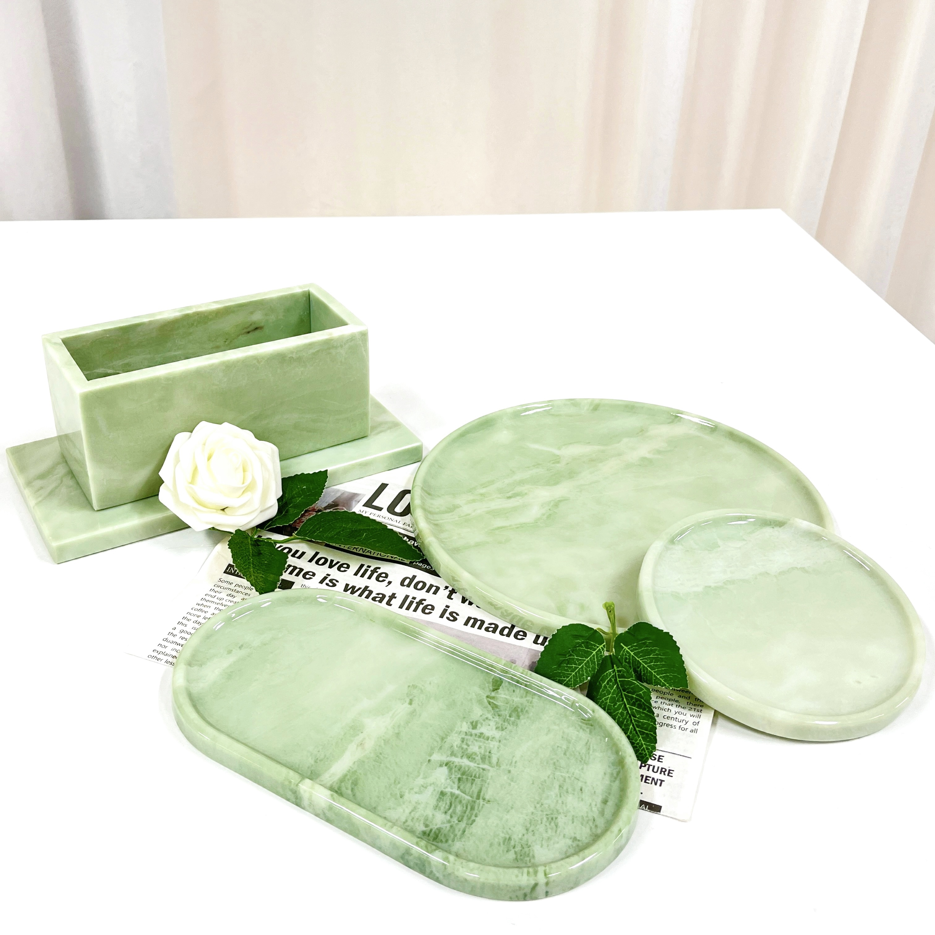 水墨丹青托盘 亮色款天然大理石置物盘 ins风大理石小托盘