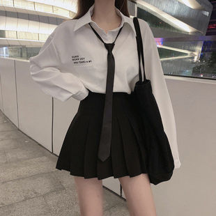 JK制服衬衫半身裙连衣裙子百褶裙女秋冬两件套装短裙长袖t恤女秋