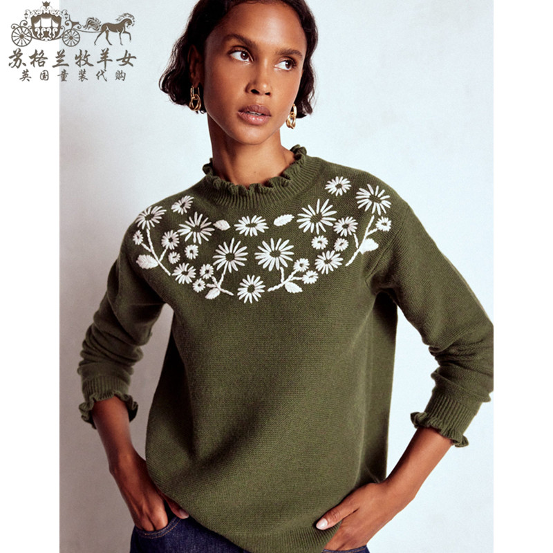英国Boden代购 女装25秋冬新款 英伦绣花百搭长袖套头毛衣针织衫