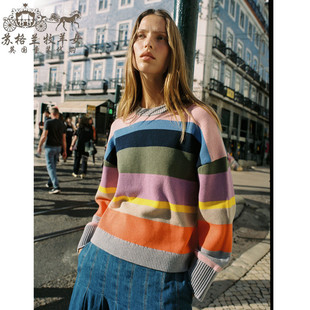 英国Boden代购 女装26春新款 彩虹条纹 纯棉长袖 套头毛衣针织衫