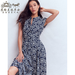 英国Boden代购 女装26春新款 英伦印花短袖衬衫裙中长裙连衣裙子
