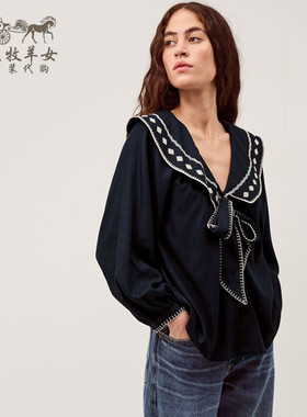 英国Monsoon代购 女装26春新款 蝴蝶结水手领百搭长袖T恤衬衫上衣