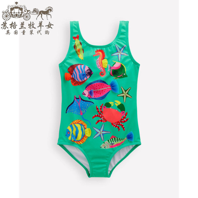 英国mini Boden童装代购 女童女婴26春夏新 绿色鱼吊带连体游泳衣