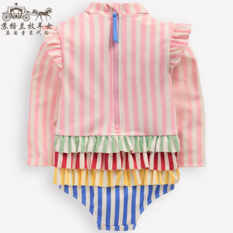 英国mini Boden童装代购 女童女婴26春夏 条纹防晒长袖连体游泳衣