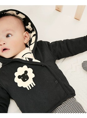 现货清仓英国Next童装 男童男婴 黑色小羊 连帽长袖 夹克棉服外套