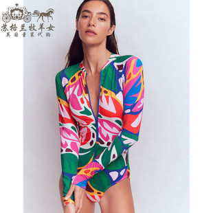 连体游泳衣沙滩泳装 英国Boden代购 印花防晒长袖 26春夏新款 女装