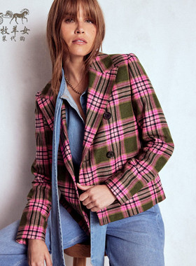 英国Boden代购 女装26春新款 英伦格子双排扣长袖西服西装外套