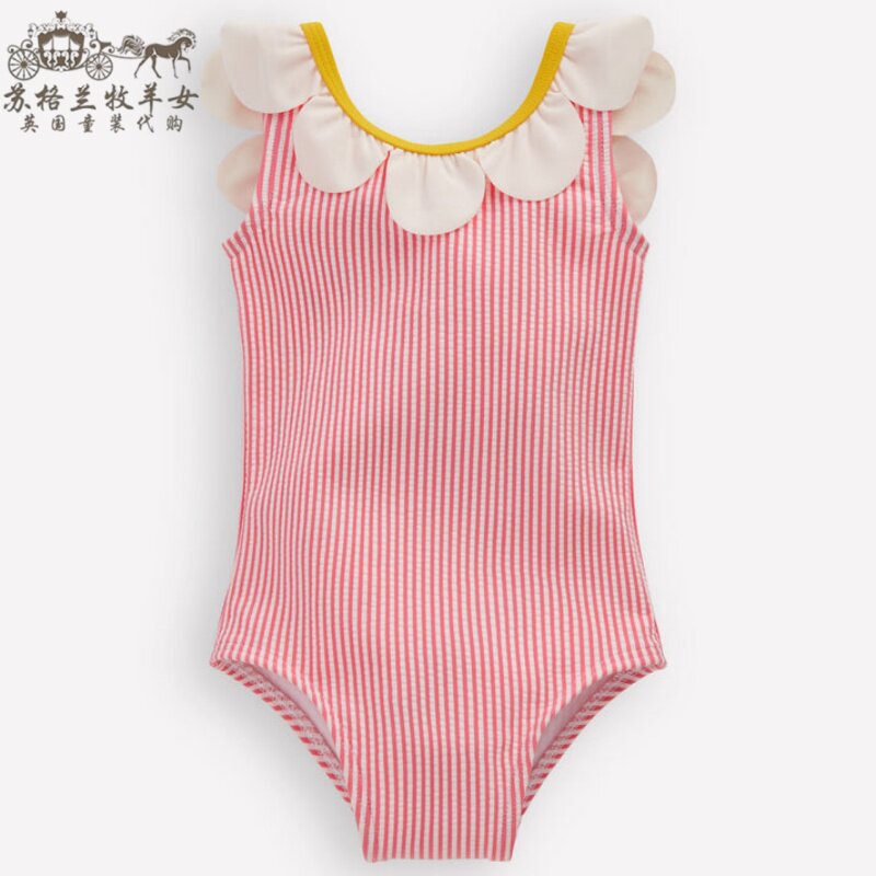 英国mini Boden童装代购 女童女婴26春夏 花朵条纹吊带连体游泳衣