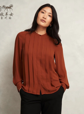 英国Hobbs代购 女装26春季新款 英伦简约橙色百搭长袖T恤衬衫上衣