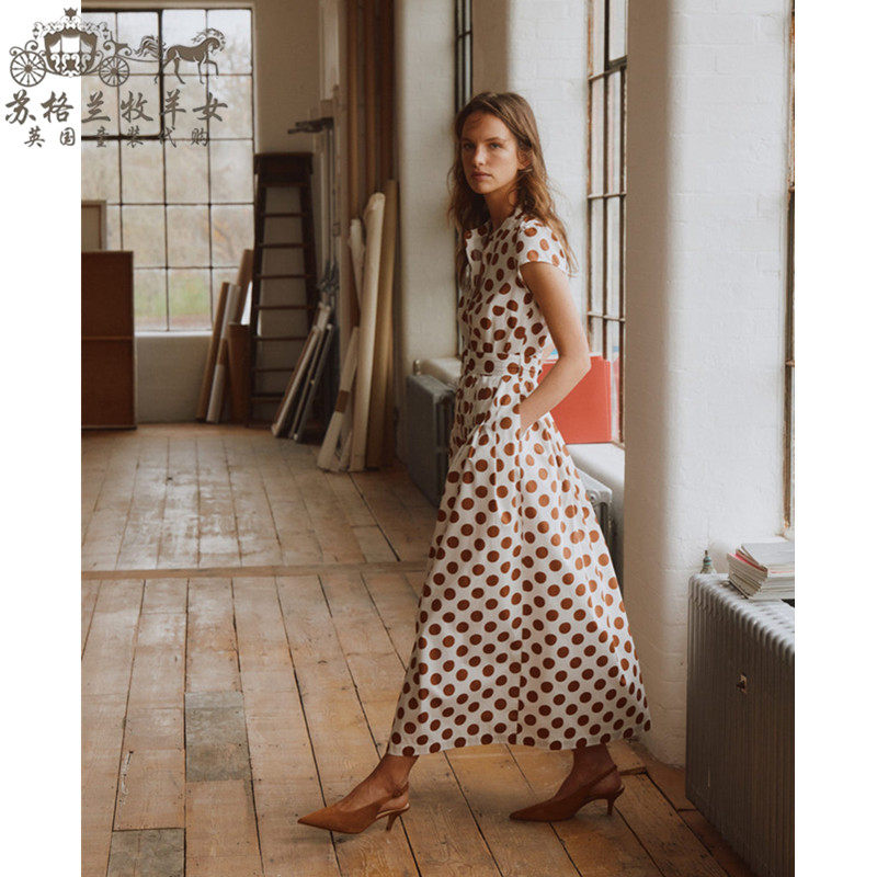 英国Boden代购 女装26春夏新款 波点纯棉短袖中长衬衫裙连衣裙子