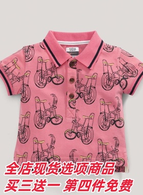 现货英国mamas&papas男童夏款 粉色自行车百搭短袖polo衫T恤上衣