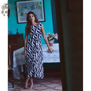英国Boden代购 女装26春新款 蓝色波纹无袖中长裙背心裙连衣裙子