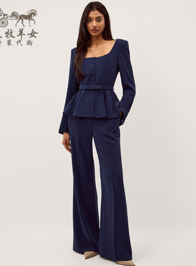 英国Monsoon代购 女装26春新款 英伦风蓝色长袖衬衫上衣喇叭长裤