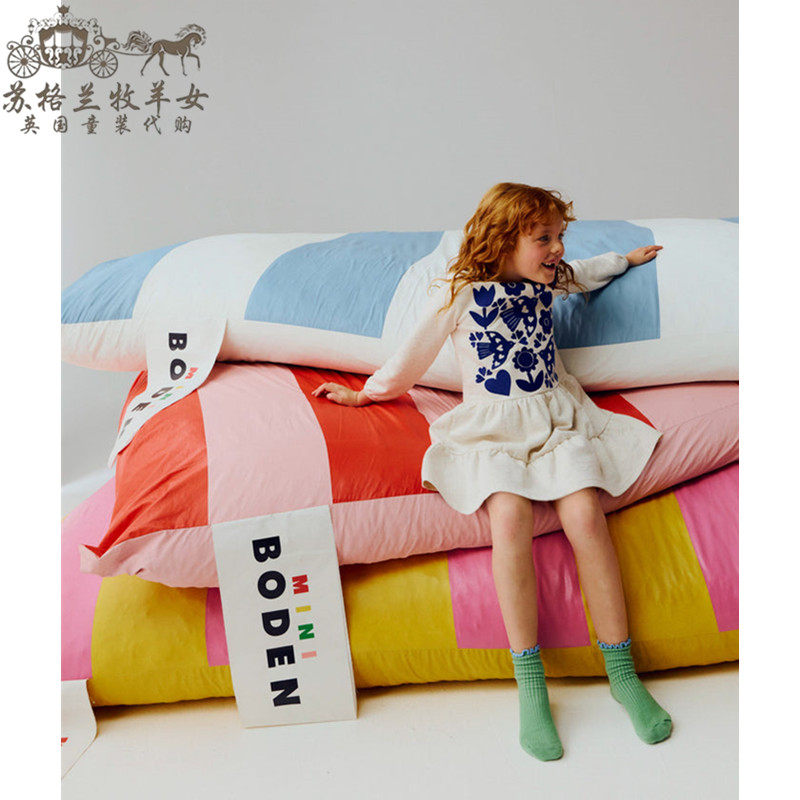 英国mini Boden童装代购 女童26春新款 绣花鸟长袖卫衣裙连衣裙子