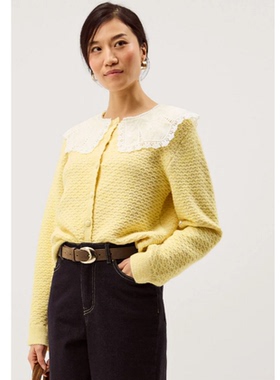 英国Monsoon代购 女装26春新款 黄色绣花娃娃领长袖毛衣针织开衫