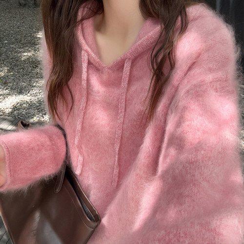 山羊绒丝羊毛加厚连帽毛衣女