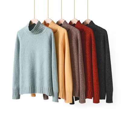 花纱软糯半高领宽松纯羊毛衫女