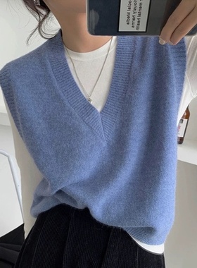灰色毛衣羊绒针织马甲无袖背心女V领纯羊毛小个子坎肩叠穿上衣潮
