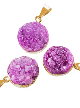 天然水晶晶体吊坠 多色圆形电镀包边鎏金坠子 DIY女式饰品配件