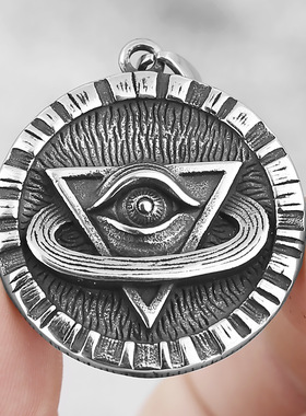 日月星辰眼睛圆盘钛钢吊坠简约眼睛吊坠男士复古不锈钢吊坠项链