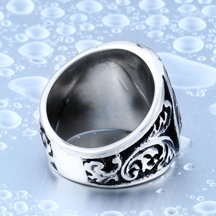藏神复古饰品 钛钢立体雕花共济会戒指 男士个性时尚指环