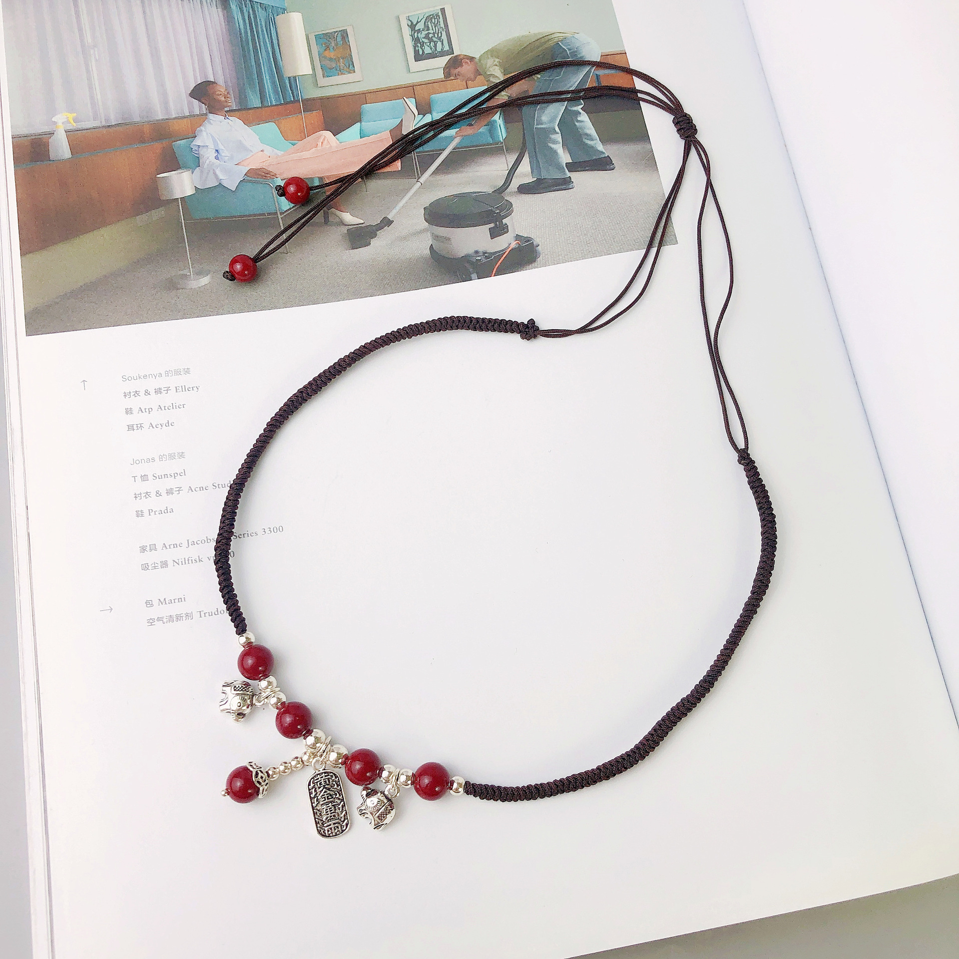 朱砂手链单圈中国风925银大象象神中国红项链颈链套装手串饰品